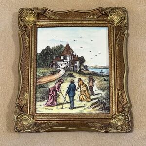 VINTAGE ARTINI 4D GOLD FRAMED “VICTORIAN CROQUET SCENE” COLLECTIBLE PAINTING